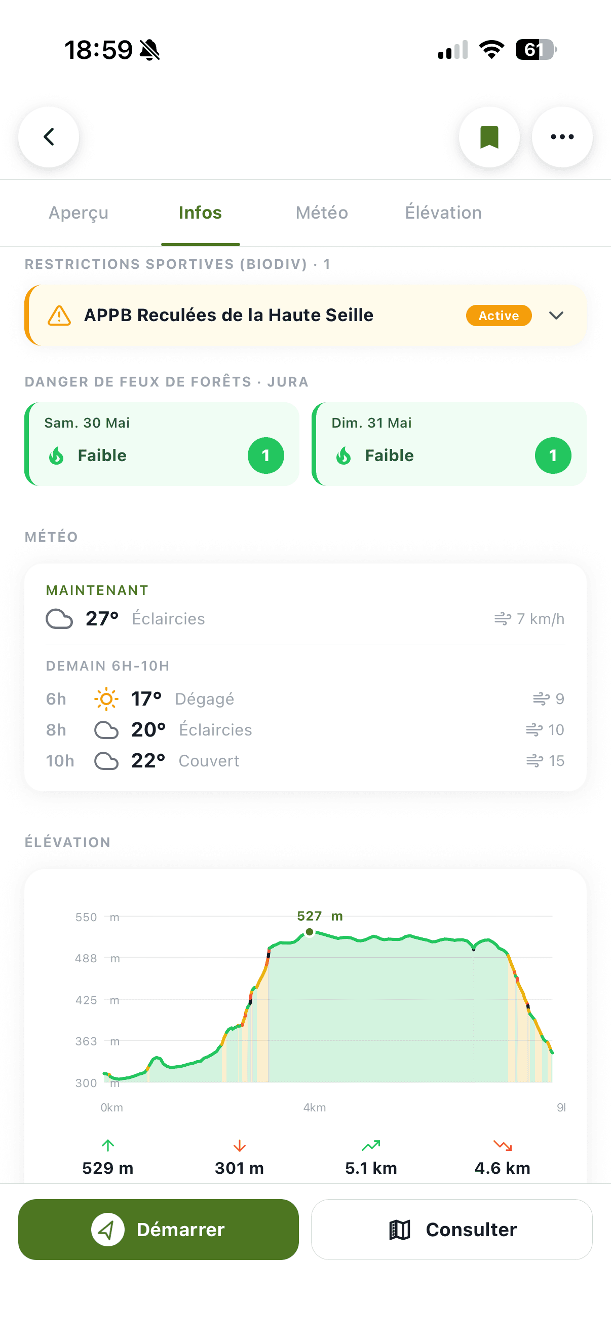 Info, weather and elevation