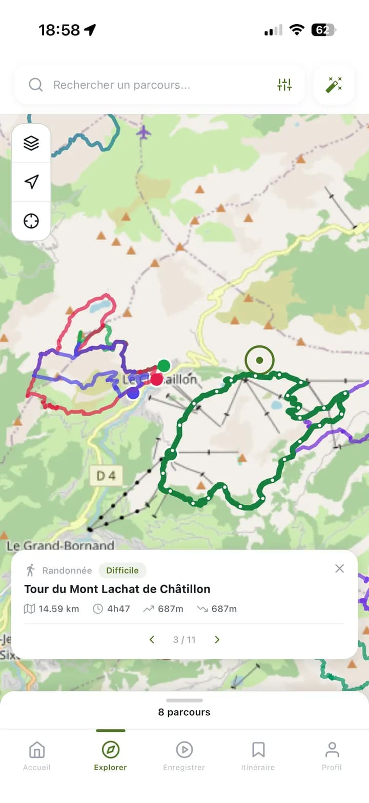 The Compath Explore map with the routes in the area