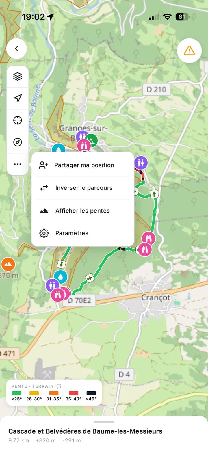 Follow menu with the Share my location option
