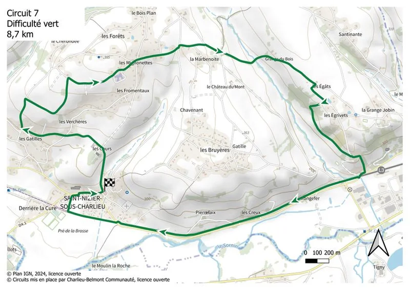 VTT Itinéraire VTT : circuit 7 vert, base Charlieu — Saint-Nizier-sous-Charlieu