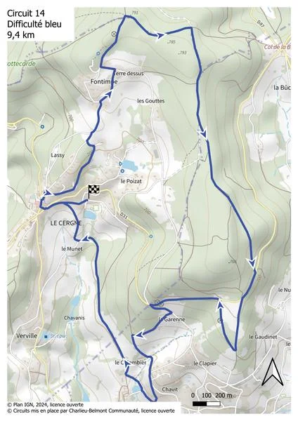 VTT Itinéraire VTT : circuit 14 bleu, base Le Cergne — Le Cergne
