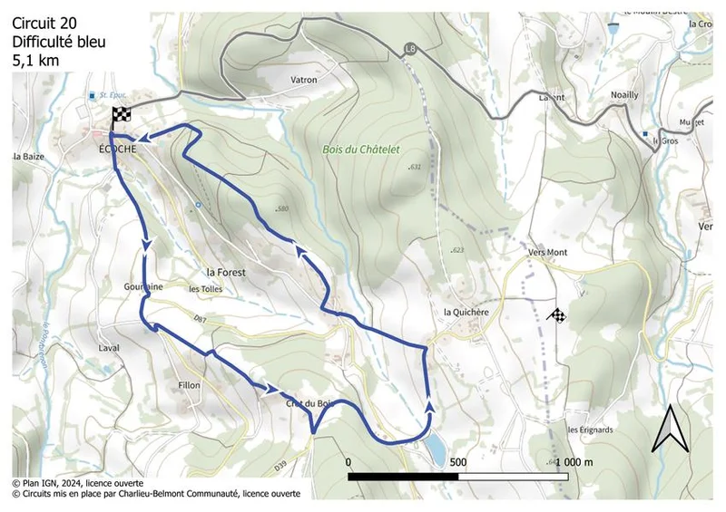 VTT Itinéraire VTT : circuit 20 bleu, base Belmont-de-la-Loire — Écoche