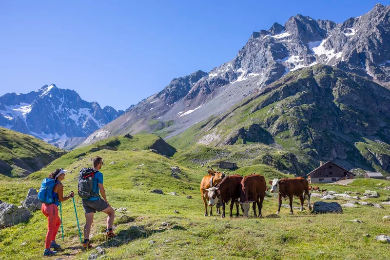 Arrivée au refuge de l'Alpe de Villar d'Arène · © Parc national des Ecrins - Thibaut Blais